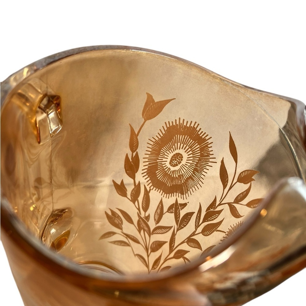 Vintage Jeanette Cosmos Carnival Glass Pitcher Marigold Retro MCM - Picture 5 of 9